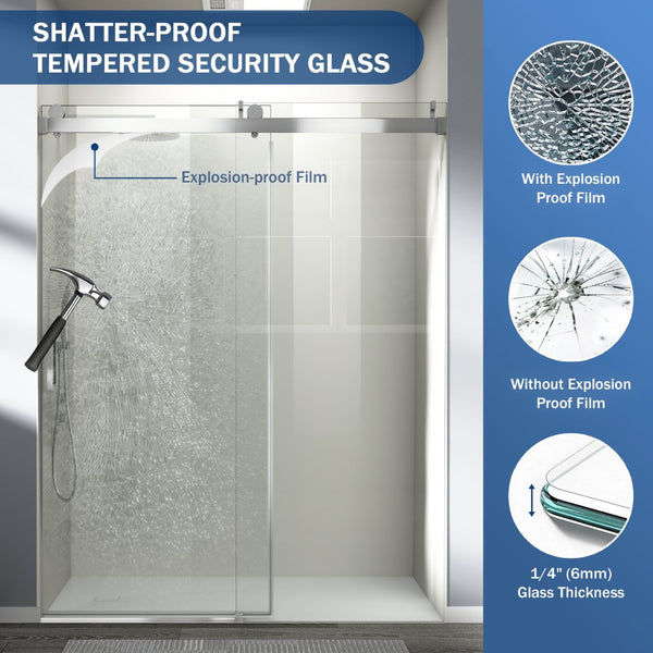 English Elm 56" Frameless Sliding Shower Door Tempered Glass Soft Close Matte Hardware Alcove Fit Chrome W1920P385327