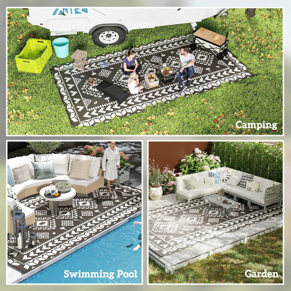 English Elm Outsunny Reversible Polypropylene Outdoor Rug Waterproof Patio Camping Mat with Carry Bag Black W2225P485552