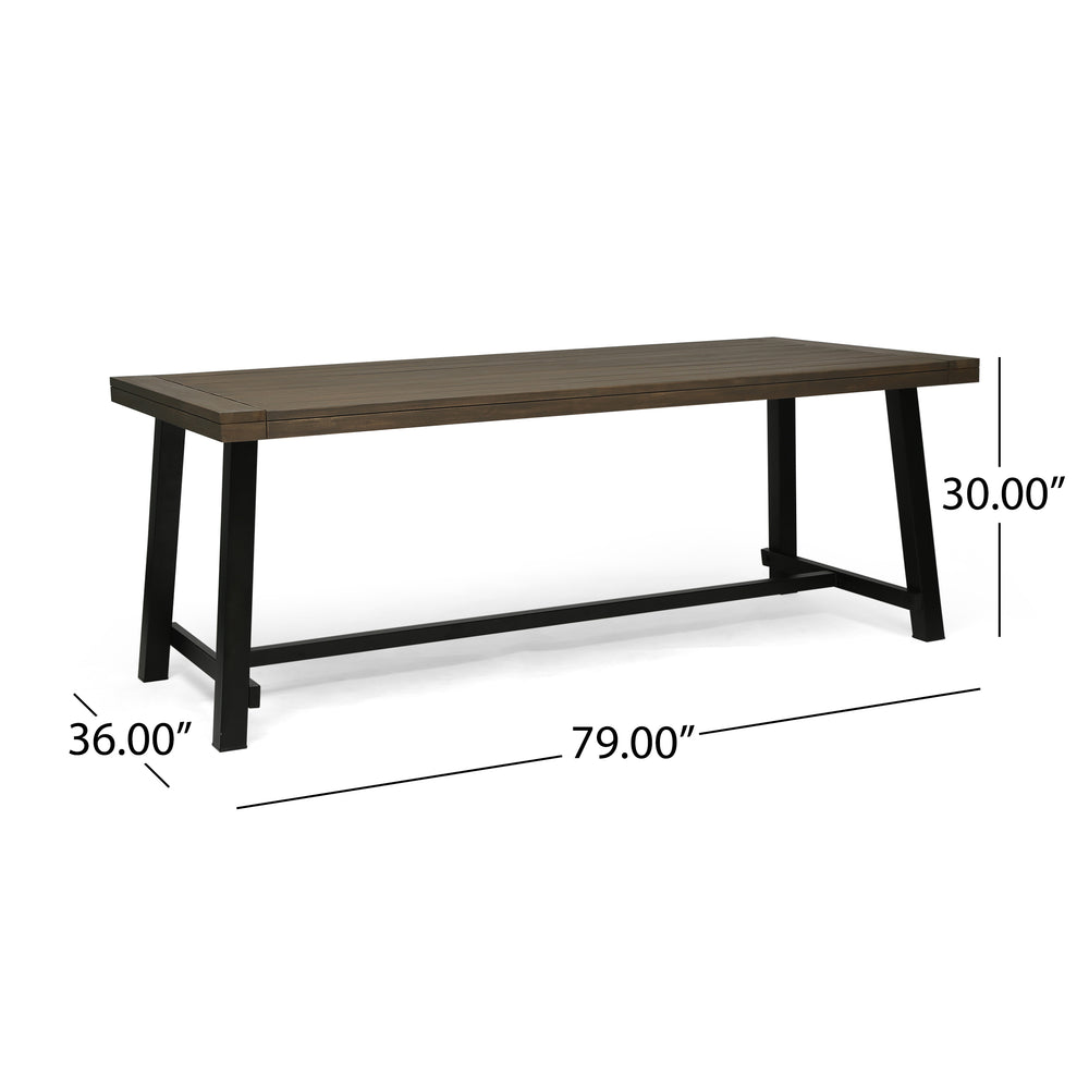 English Elm Christopher Knight Home® - Outdoor Acacia Wood Dining Table with Grey Acacia Top and Black Rustic Metal Frame, Weather-Resistant Elegance 65539.00GRY