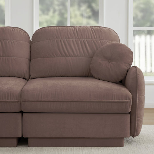 English Elm Chenille Cloud Modular Loveseat with Deep Foam Cushions Quilted Back and Ottoman Rose Dust W714S01775