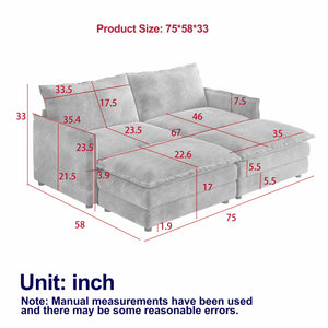 English Elm Corduroy 2-Seater Cloud Sofa With Movable Ottomans - Luxurious Comfort For Your Living Room W834S00440
