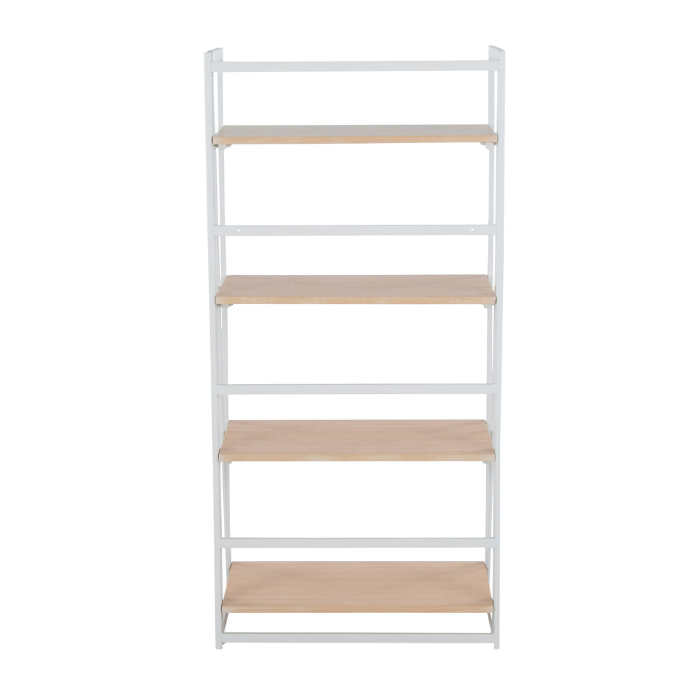 English Elm Dakota Contemporary Bookcase with Distressed Wood Top & White Metal Frame – 4 Open Shelves, 100 lb_limit B202P223887