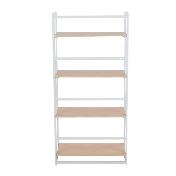 English Elm Dakota Contemporary Bookcase with Distressed Wood Top & White Metal Frame – 4 Open Shelves, 100 lb_limit B202P223887