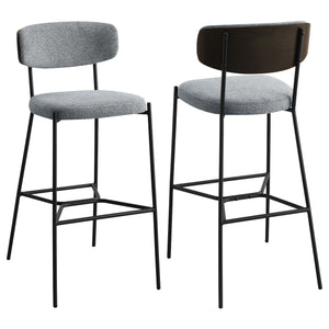 English Elm Joy Grey Pub Height Bar Stool Pair — Upholstered Curved Back Support, Metal Frame, Geometric Footrest, Durable Comfort B062P299865