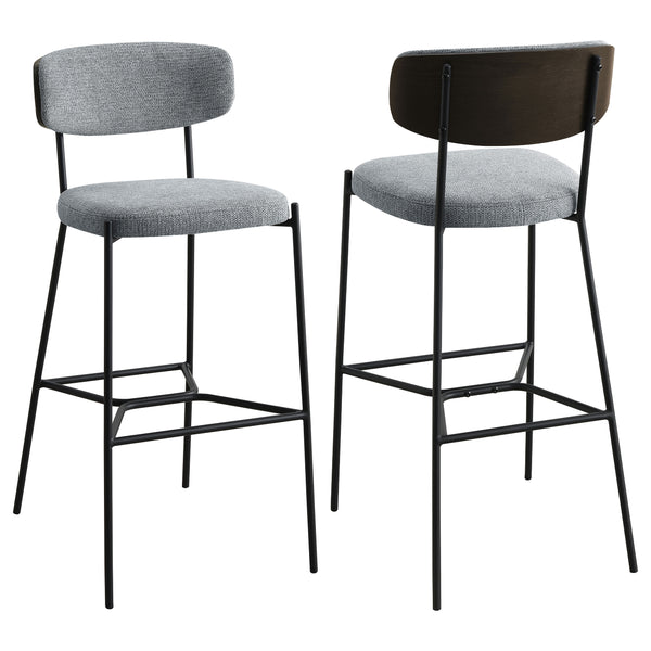 English Elm Joy Grey Pub Height Bar Stool Pair — Upholstered Curved Back Support, Metal Frame, Geometric Footrest, Durable Comfort B062P299865