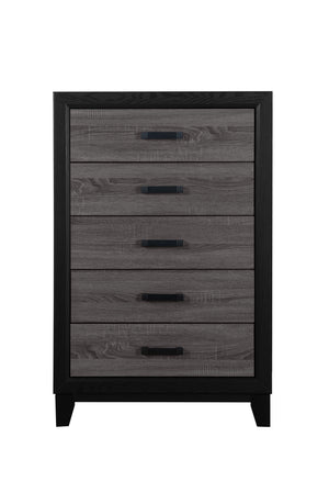 English Elm SOLUTO Rustic Urban Farmhouse Bed with Headboard Storage, Dark Gray & Black Wood Inlay, Solid Build Grey and Black Queen Bookcase Bed B201S00283