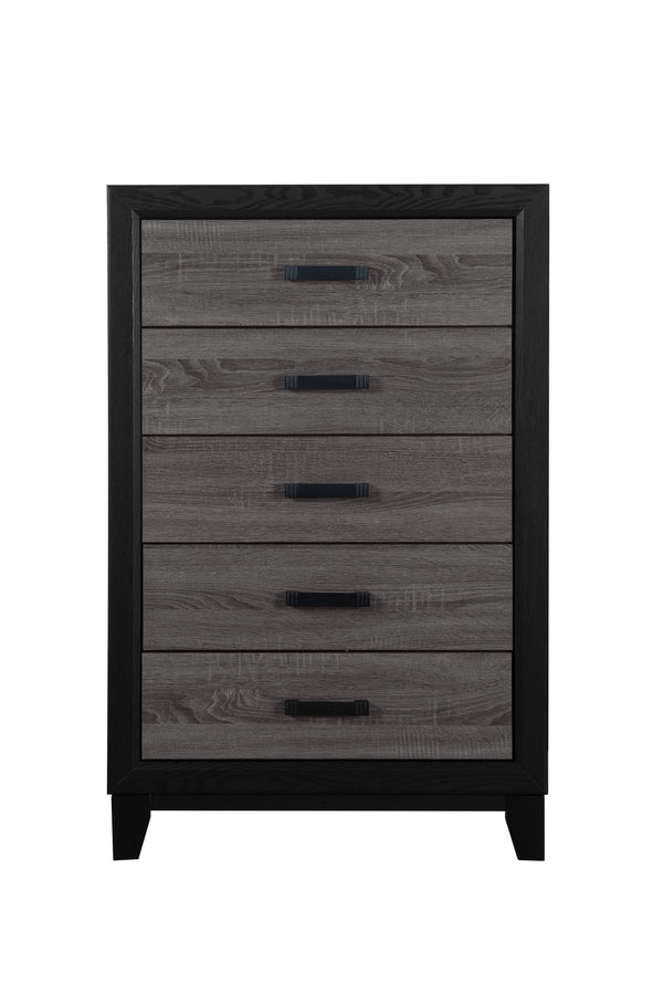 English Elm SOLUTO Rustic Urban Farmhouse Bed with Headboard Storage, Dark Gray & Black Wood Inlay, Solid Build Grey and Black Queen Bookcase Bed B201S00283