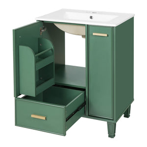 English Elm Christopher Knight Home® - 24" Bathroom Vanity with Ceramic Sink, Solid Wood Frame, Soft-Close Drawers & Ample Storage Appeal Green N759P269734F