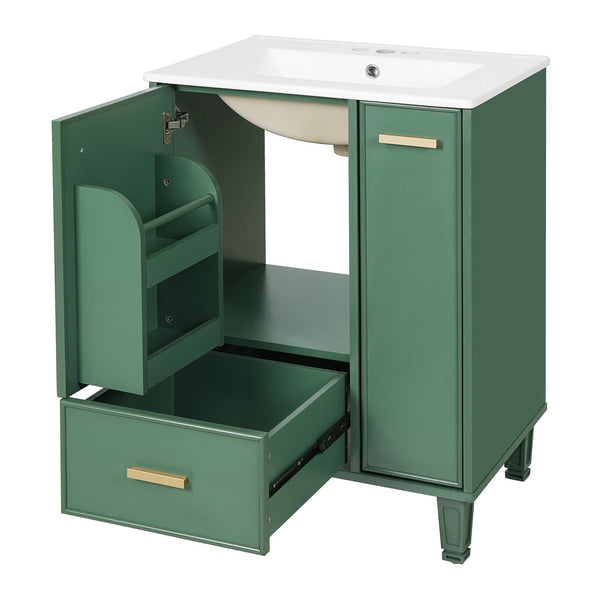 English Elm Christopher Knight Home® - 24" Bathroom Vanity with Ceramic Sink, Solid Wood Frame, Soft-Close Drawers & Ample Storage Appeal Green N759P269734F