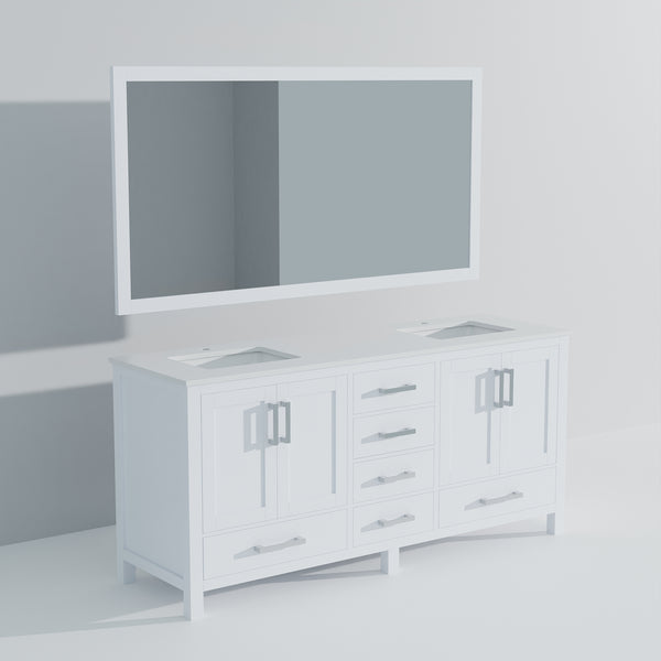 English Elm White Double Bath Vanity 72" W x 22" D with Cultured Marble Top, Soft-Close Drawers & 70" Mirror B2731S00792