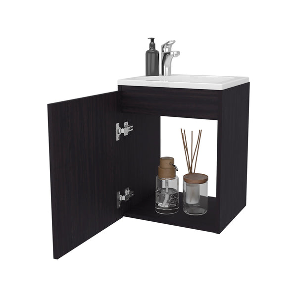 English Elm Wengue Floating Bathroom Vanity with Integrated Sink, Wall-Mounted Minimalist Soft-Close Storage B062P303921