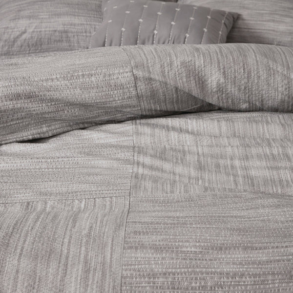 English Elm 7 Piece Printed Seersucker Comforter Set - Modern Grey Ensemble For Queen Bed With Decorative Pillows B03597114