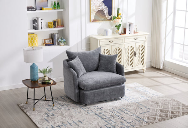 English Elm 360° 360 Swivel Oversized Chenille Armchair with Pocket Spring Seat and Three Throw Pillows Grey W1361S00053