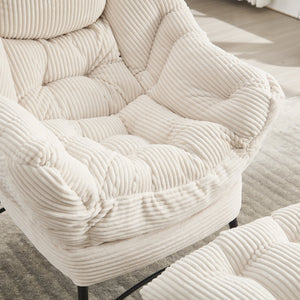English Elm Lazy Chair Plush Ottoman Lounge Chair with Ergonomic Back, Side Pocket, Steel Frame Comfort White W640P271553