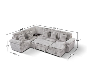 English Elm 110-inch U-shaped Corduroy Sectional with Sleeper Storage and Built-in Charging Table W2564S00053