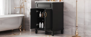 English Elm 24'' Bathroom Vanity with Sink - Solid Wood Frame, Glossy Ceramic Basin, Soft-Close Doors & Ample Storage Elegant Modern Design, Durable MDF Construction, Retro Metal Handles, Compact 24-inch Cabinet Black N710P317675B