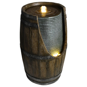 English Elm Outdoor Rustic Barrel Resin Fountain with Led Lights Farmhouse Waterfall Patio Decor Grayish Green W5397P453959
