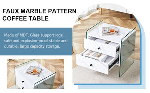 English Elm Double-drawer modern bedside table with MDF surface, tempered glass sides, elegant storage design W1151P191734