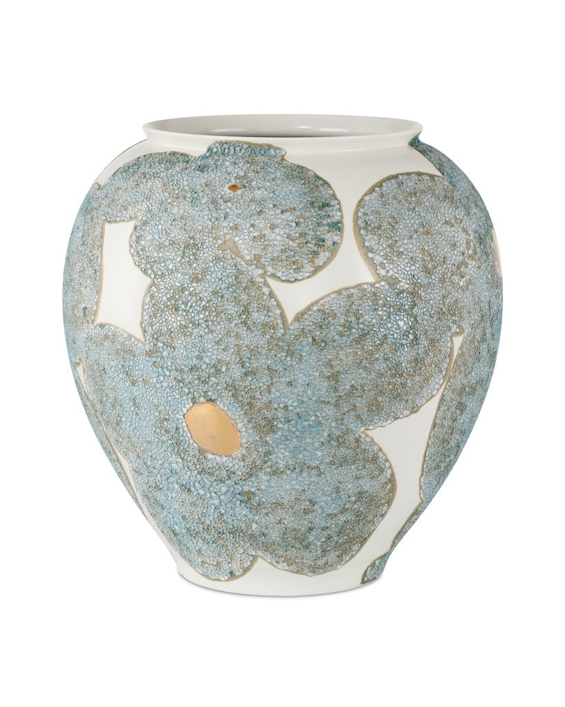Currey & Company Bloom Blue & Ivory Porcelain Vase - Exquisite Floral Design With Metallic Accents For Elegant Décor Blue Porcelain 1200-0978-currey-company