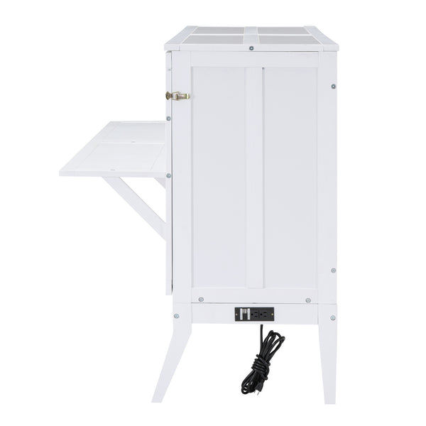 English Elm Queen Murphy Bed with Shelf & Built-In USB Charging Station, Space-Saving White Wall Cabinet Design SM000338AAK