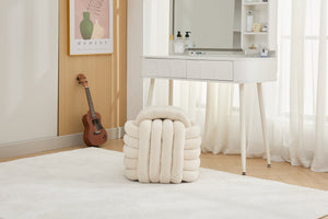 English Elm 060-Chenille Plush Knot Ottoman Stool with Foam Fill & Wooden Frame — Stylish, Comfortable Indoor Seat (No Assembly) Beige W527P239023