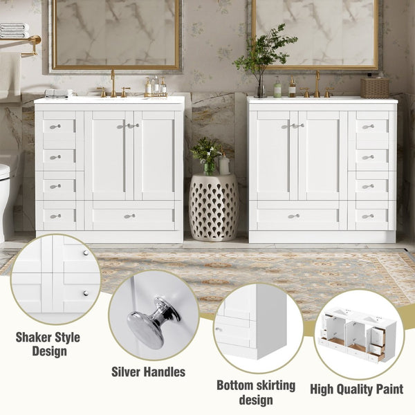 English Elm 72" Freestanding Shaker Bathroom Vanity Double Ceramic Sink Eight Soft Close Drawers N729P000032K