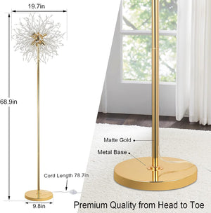 English Elm 69 inch Crystal Floor Lamp Gold Finish — 69" Modern K9 Crystal LED Standing Lamp with Foot Switch, Tall Decor W2738P185398