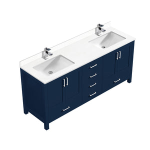English Elm Navy Blue Double Bath Vanity With Cultured Marble Top & Chrome Faucet - Elegant Storage Solution B2731P259117