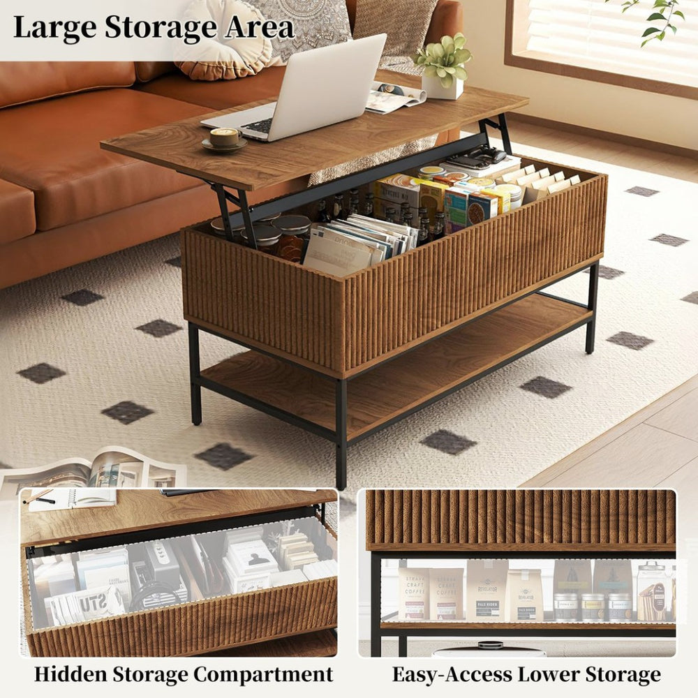 English Elm Lift Top Farmhouse Coffee Table with Hidden Compartment and Open Shelf for Living Room T2398P411963