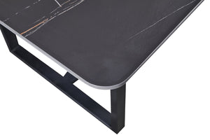 English Elm Carbon Steel Dining Table with Stone Top and Matte Black Frame for Modern Rooms W1002S00002