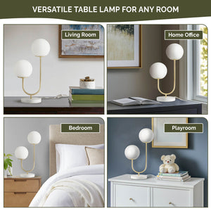 JLA Home 510 Design - Metal Sculptural 2-Light Globe Table Lamp with Frosted Glass, Gold Base, Bulbs Included, 60" Cord 5DS153-0046