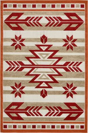 Unique Loom Outdoor Modern Albuquerque Machine Made Geometric Rug Burgundy, Beige/Terracotta 6' 0" x 9' 0"