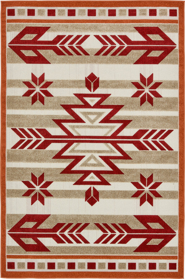 Unique Loom Outdoor Modern Albuquerque Machine Made Geometric Rug Burgundy, Beige/Terracotta 6' 0" x 9' 0"