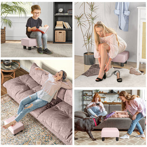 English Elm Homcom Compact Pink Ottoman Footrest, Stylish Linen Upholstered Cube Seat For Living Room Decor W2225P217638