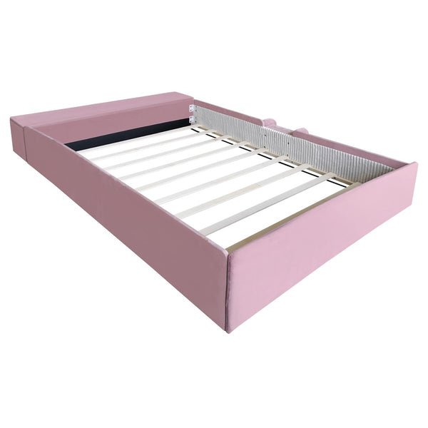 English Elm Queen Velvet Daybed with Built-in Stairs Gas Lift Storage and Padded Safety Rails Pink+White SF000203AAH