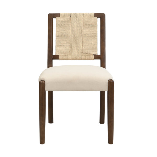 English Elm Christopher Knight Home® - Upholstered dining chair with woven rope backrest set of 2 - elegant curved weave, sturdy rubberwood frame and easy assembly Beige,Walnut N771P361494T