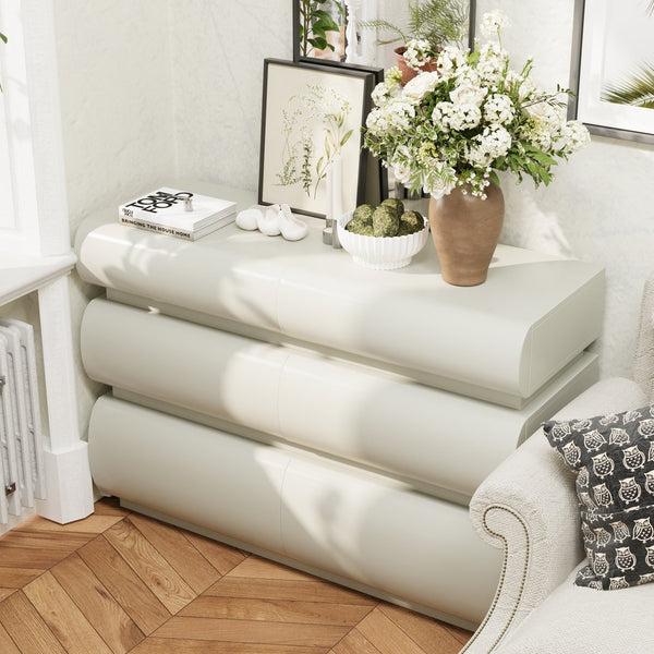 English Elm 6 Drawer Dresser White Modern No-Handle Chest with Wide Storage, Smooth Finish, Scratch-Resistant Design W757P318426