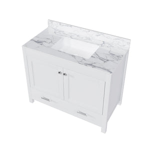 English Elm Modern 43" Bathroom Vanity With Luxurious Carrara White Top, Soft-Close Drawers & Sturdy Storage Solutions W509S00143