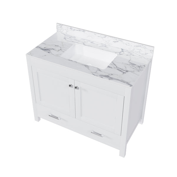 English Elm Modern 43" Bathroom Vanity With Luxurious Carrara White Top, Soft-Close Drawers & Sturdy Storage Solutions W509S00143