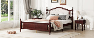 English Elm Queen Pine Wood Bed Upholstered Headboard Panel Footboard Classic Cherry Finish W504P181801
