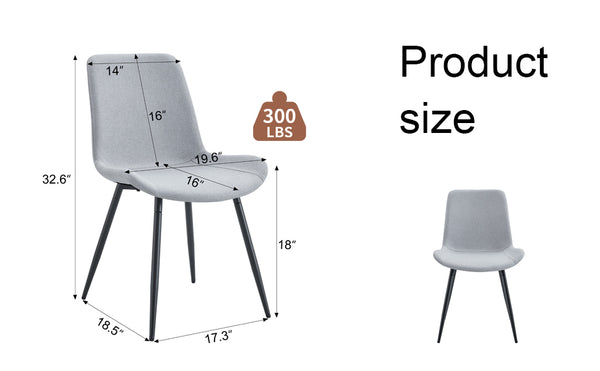 English Elm Comfortable Linen-Cotton Dining Chairs Set of 4 in Light Gray — Ergonomic Curved Cushions, Metal Legs, Breathable Fabric W1151P230557