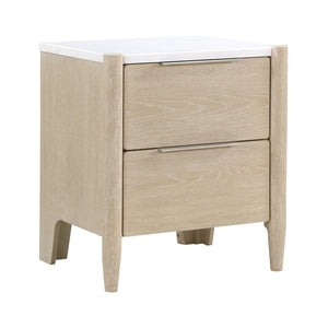 English Elm Modern Oak Veneer Nightstand with Marble Top Charging Ports and Two Smooth Drawers B011P470006