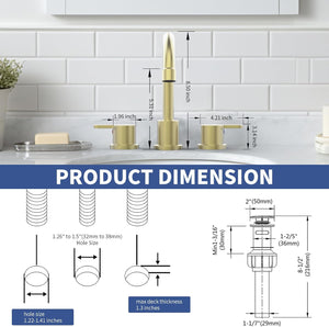 English Elm Widespread 2-Handle Bathroom Faucet 8" Centerset High-Arch Gooseneck 360° Swivel Water-Saving Brushed Gold T3177P351696