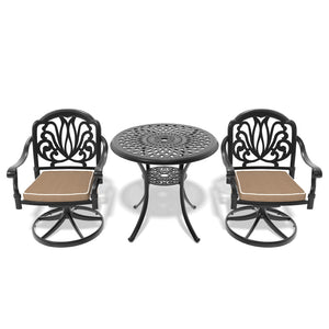 English Elm 3-Piece All-Weather Cast Aluminum Dining Set With Swivel Chairs & Round Table For Cozy Outdoor Spaces P1 W1710S00258-GIGA