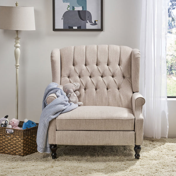 English Elm Christopher Knight Home® - Push Back Recliner Chair with Nailhead Trim and Tufted Wingback, Oversized Pushback Lounge Comfort Beige 64257.00BGE