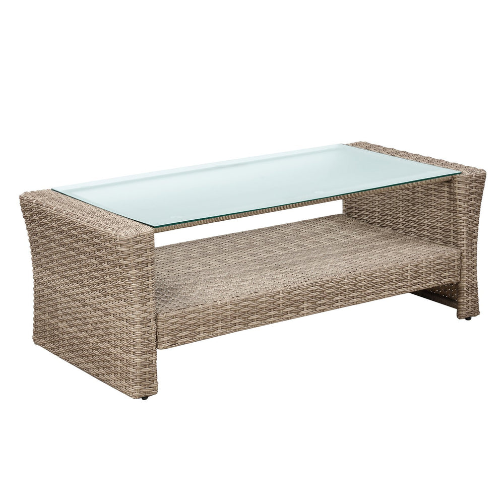 English Elm U-style 4-Piece Patio Sectional Sofa Set with Ottoman, All-Weather PE Rattan, Glass Coffee Table, Cushions WY000452AAE