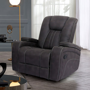English Elm Transitional Multi-Function Glider Recliner with Channel Back, Cup Holders, Hidden Storage, Upholstered Comfort Dark Gray 39 L x 30 W x 28 H B2741P384501