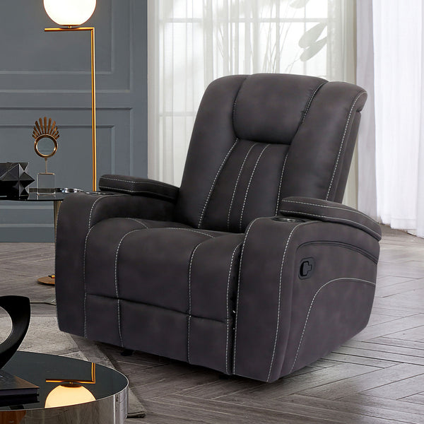 English Elm Transitional Multi-Function Glider Recliner with Channel Back, Cup Holders, Hidden Storage, Upholstered Comfort Dark Gray 39 L x 30 W x 28 H B2741P384501