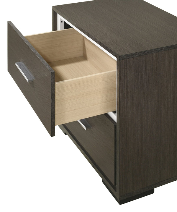 English Elm 1pc Contemporary Nightstand Gray Rustic Finish with 2 Soft-Close Drawers & Chrome Accents, 23.4" L x 24.6" H B011P236784