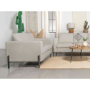 English Elm Dulcie Modern Oatmeal Loveseat with Herringbone Upholstery, Reversible Cushions & Metal Legs B062P358311